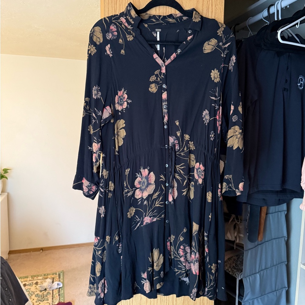 Free People Floral Mini Dress - Black and Pink